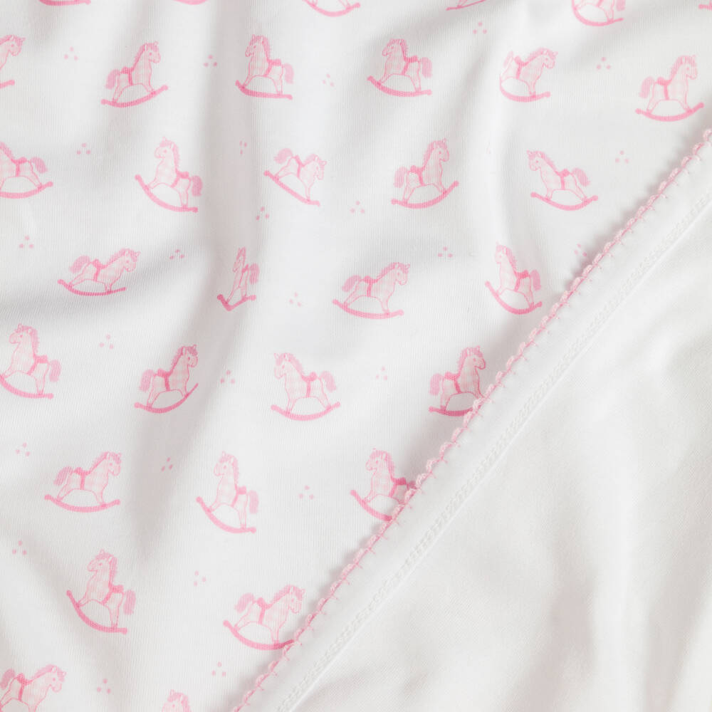 Kissy Kissy-White & Pink Gingham Rockers Pima Cotton Blanket (73cm) | Childrensalon