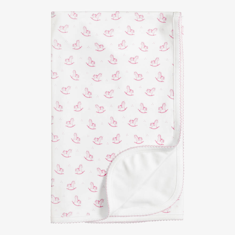 Kissy Kissy-White & Pink Gingham Rockers Pima Cotton Blanket (73cm) | Childrensalon