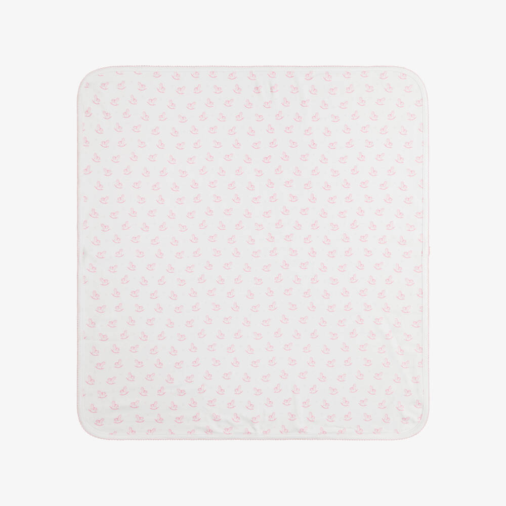 Kissy Kissy-White & Pink Gingham Rockers Pima Cotton Blanket (73cm) | Childrensalon