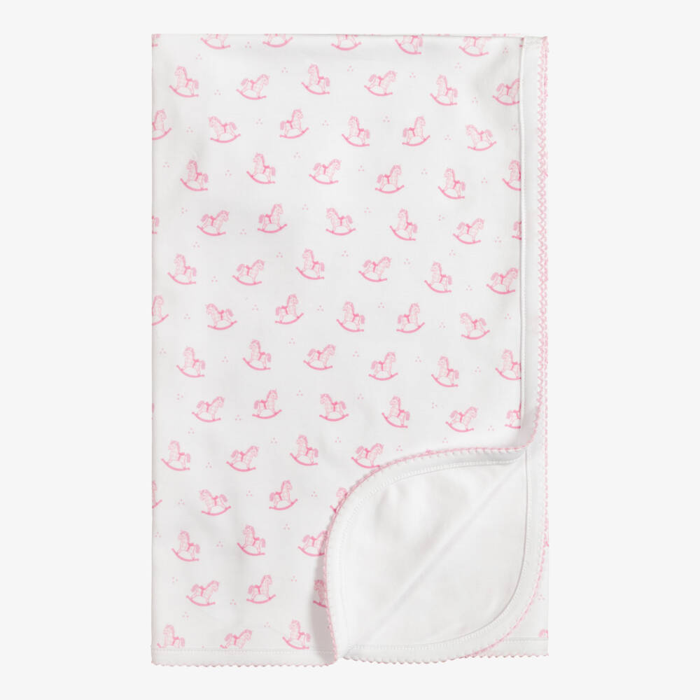 Kissy Kissy-White & Pink Gingham Rockers Pima Cotton Blanket (73cm) | Childrensalon