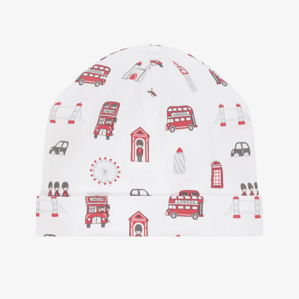 Kissy Kissy-قبعة قطنية بيضاء وحمراء بنقشة المدينة | Childrensalon