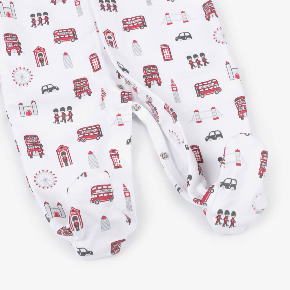 Kissy Kissy-White & Red Lively London Pima Cotton Babygrow | Childrensalon