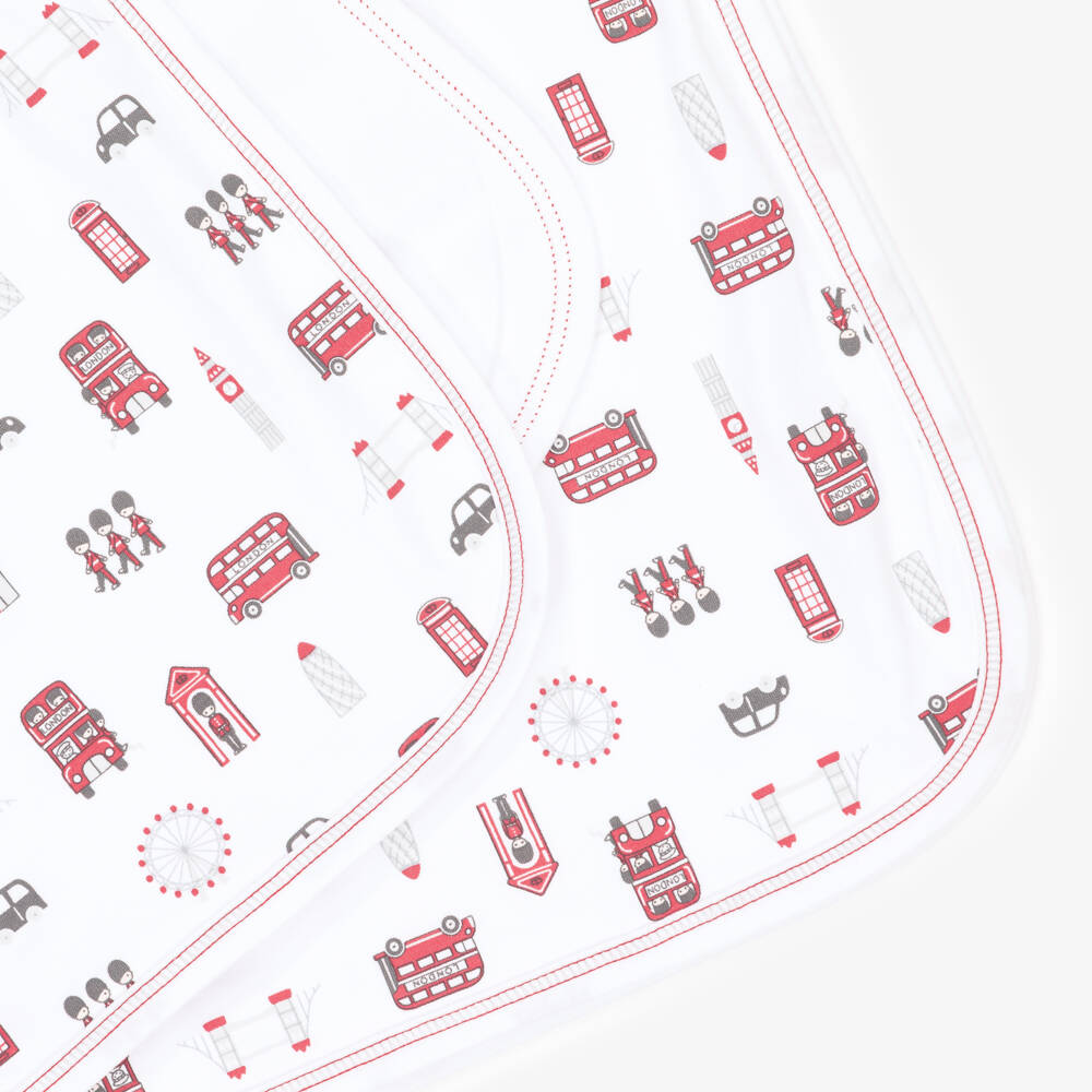 Kissy Kissy-White & Red Lively London Pima Cotton Blanket (73cm) | Childrensalon