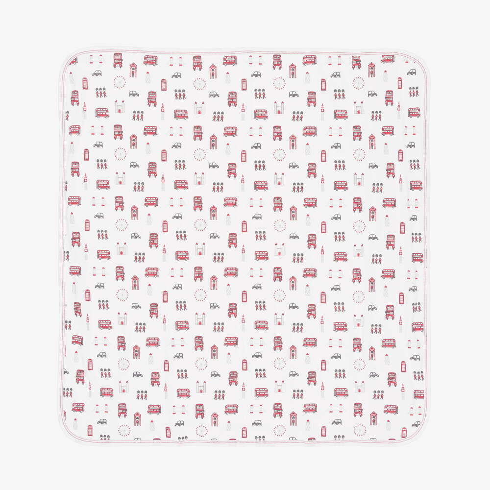 Kissy Kissy-White & Red Lively London Pima Cotton Blanket (73cm) | Childrensalon