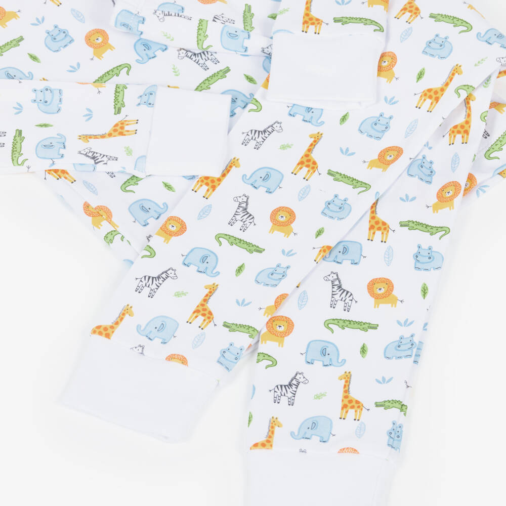 Kissy Kissy-White Safari Animal Cotton Pyjamas | Childrensalon