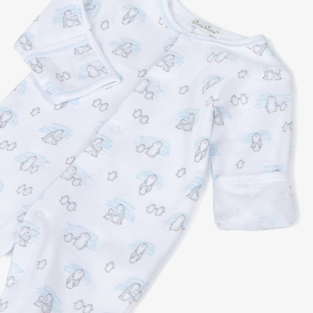 Kissy Kissy-White Snow Happy Penguins Pima Cotton Babygrow | Childrensalon