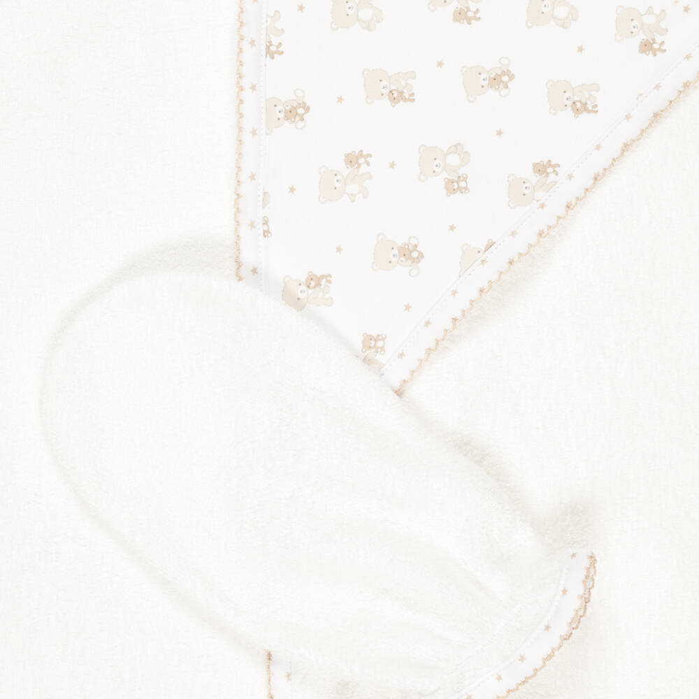 Kissy Kissy-White Teddy Bear Love Hooded Cotton Towel & Mitt Set | Childrensalon