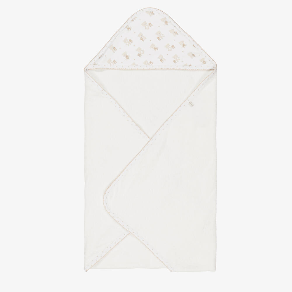 Kissy Kissy-White Teddy Bear Love Hooded Cotton Towel & Mitt Set | Childrensalon