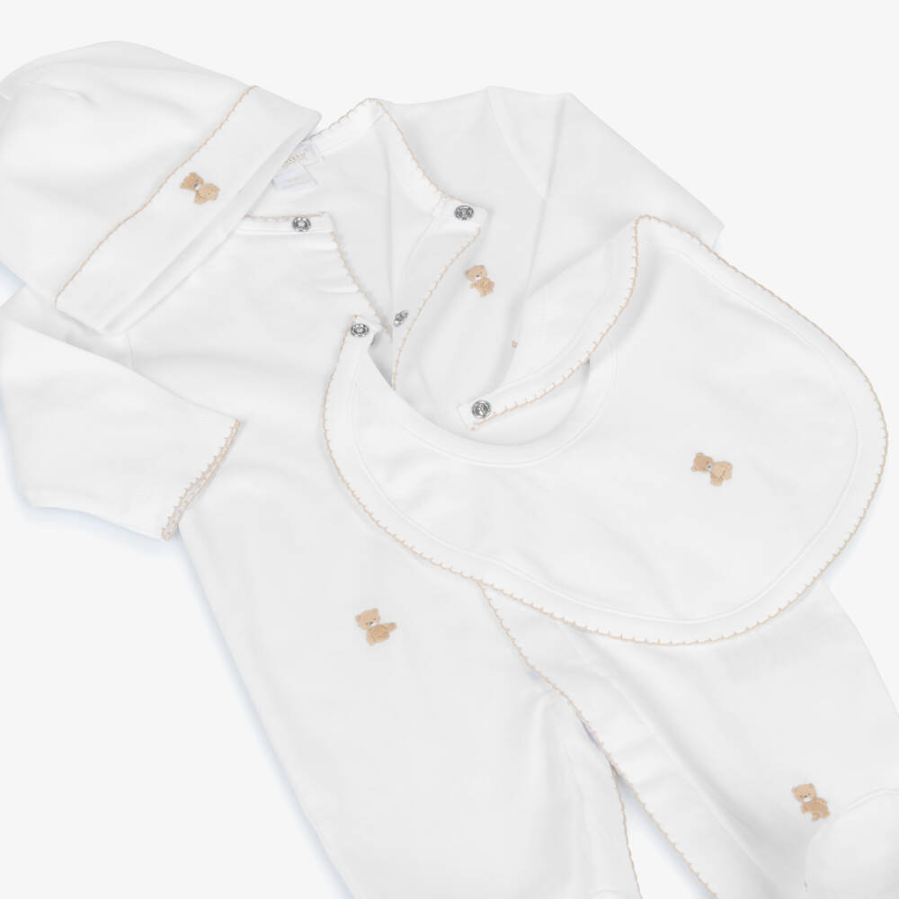 Kissy Kissy-White Teddy Bear Time Pima Cotton Babysuit Set | Childrensalon