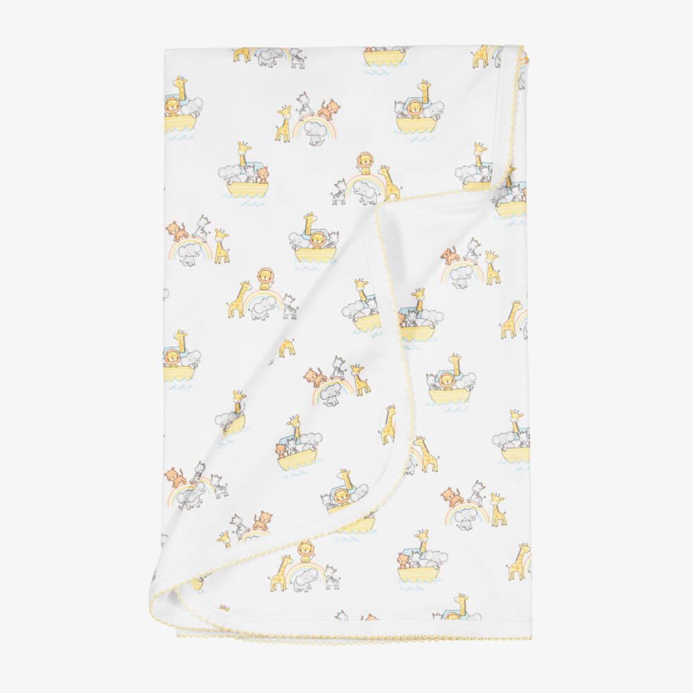 Kissy Kissy-White & Yellow Noahs Journey Pima Cotton Baby Blanket (73cm) | Childrensalon
