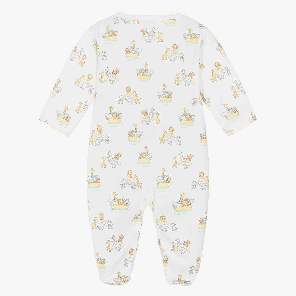 Kissy Kissy-White & Yellow Noahs Journey Pima Cotton Babygrow | Childrensalon