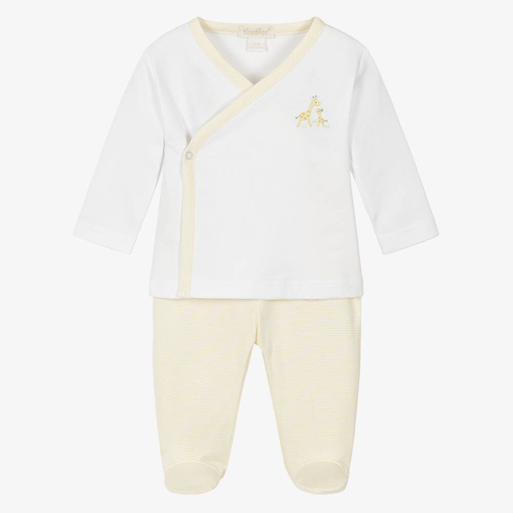 Kissy Kissy-Yellow Giraffe Love Pima Cotton 2 Piece Babygrow | Childrensalon