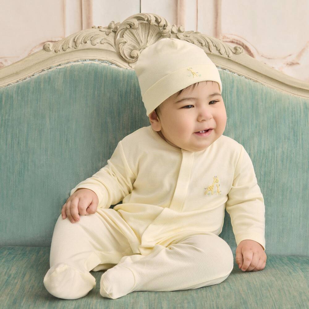Kissy Kissy-Yellow Giraffe Love Pima Cotton Babygrow | Childrensalon