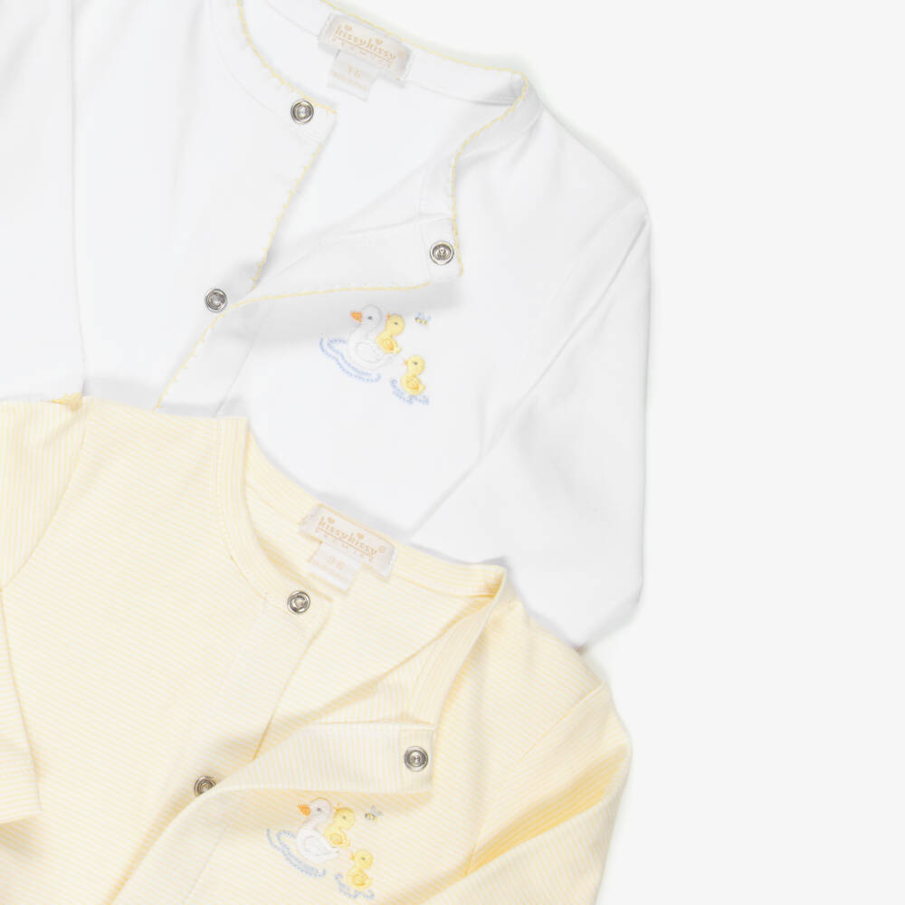 Kissy Kissy-Yellow Pima Cotton Premier Duck Pond Babygrows (2 Pack) | Childrensalon