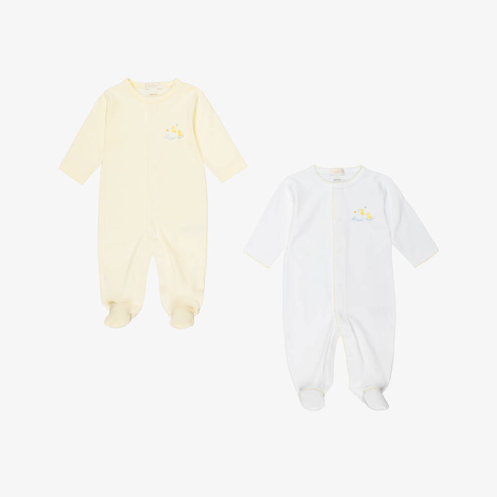 Kissy Kissy-Yellow Pima Cotton Premier Duck Pond Babygrows (2 Pack) | Childrensalon