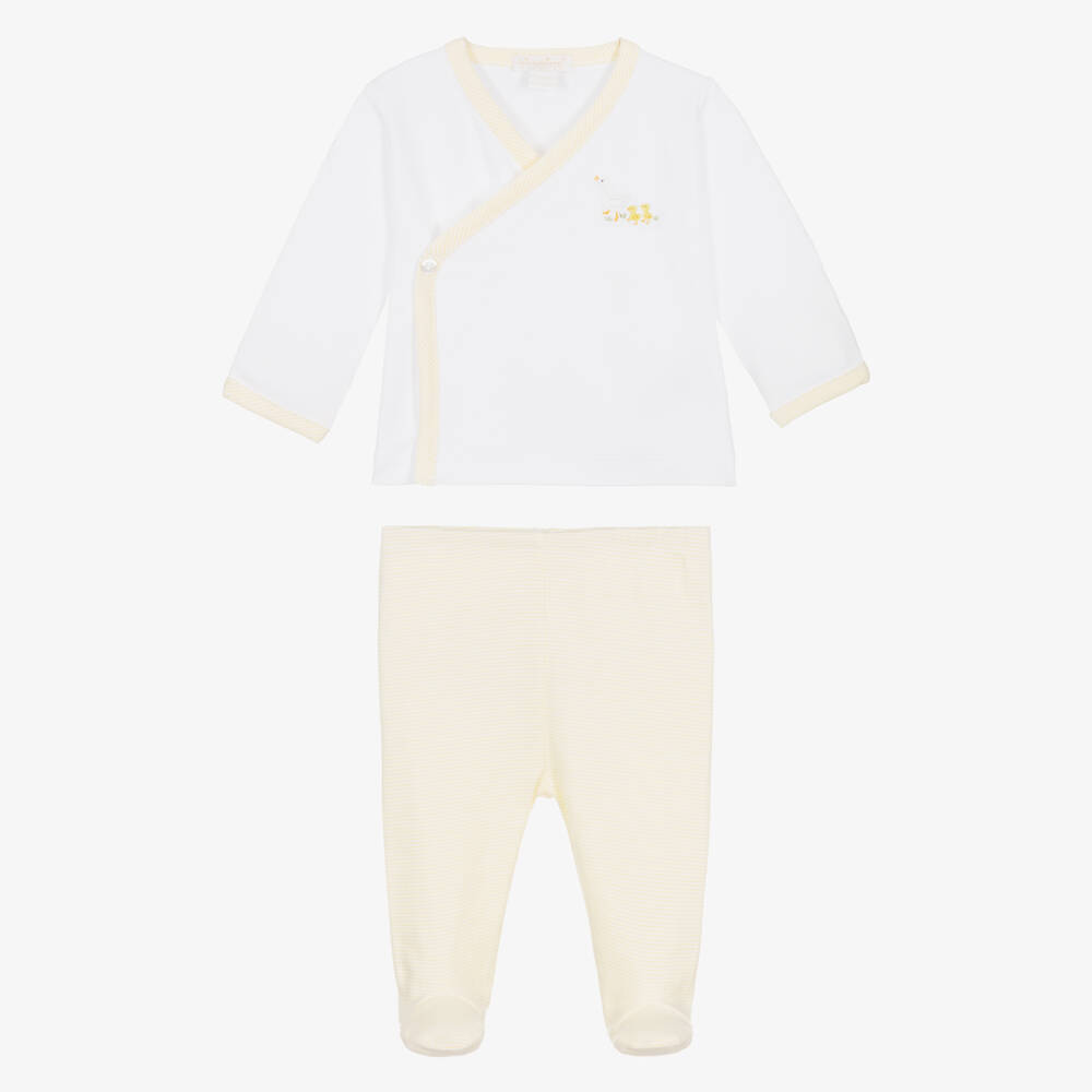 Kissy Kissy-Yellow & White Pima Cotton Baby Duckling 2 Piece Babygrow  | Childrensalon