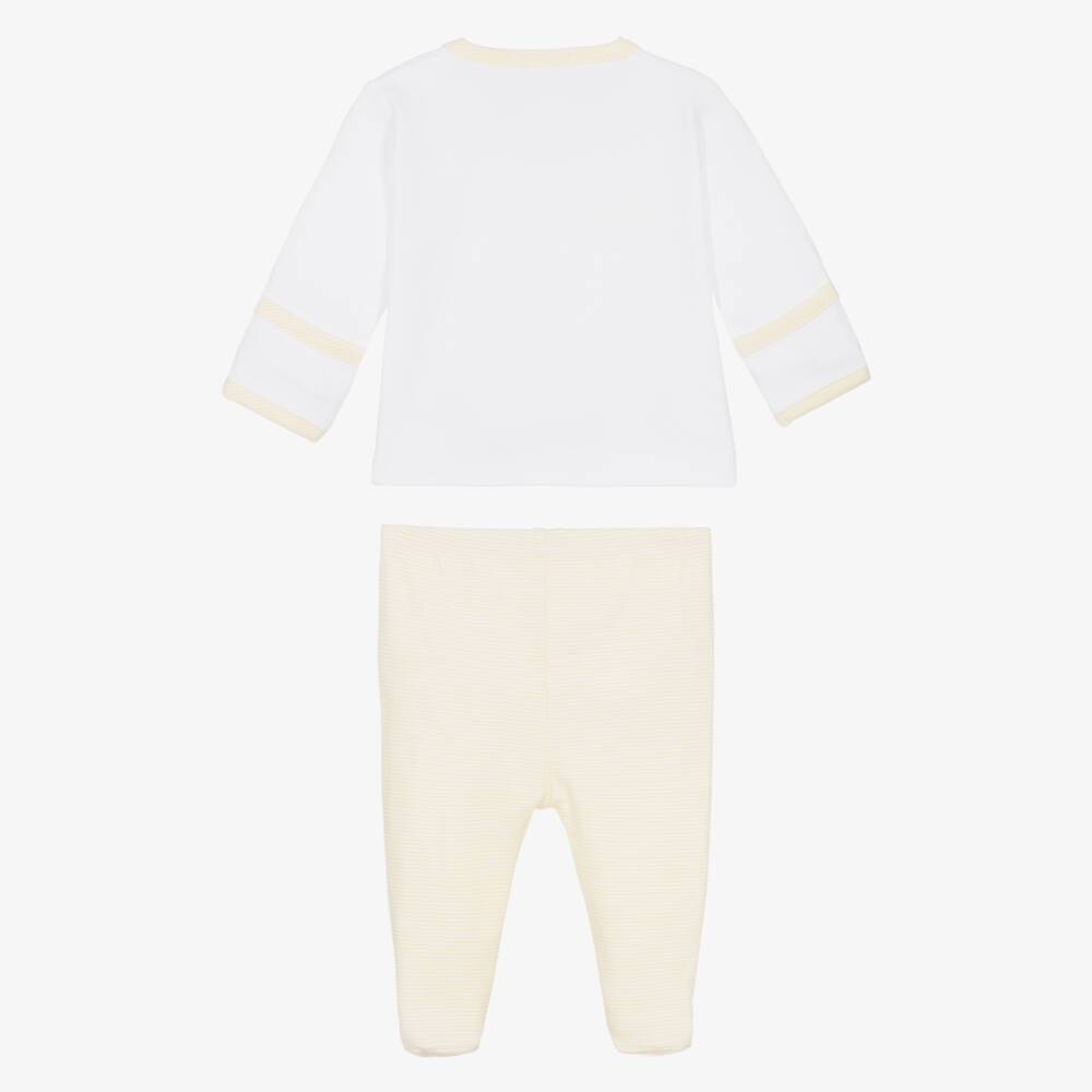 Kissy Kissy-Yellow & White Pima Cotton Baby Duckling 2 Piece Babygrow  | Childrensalon