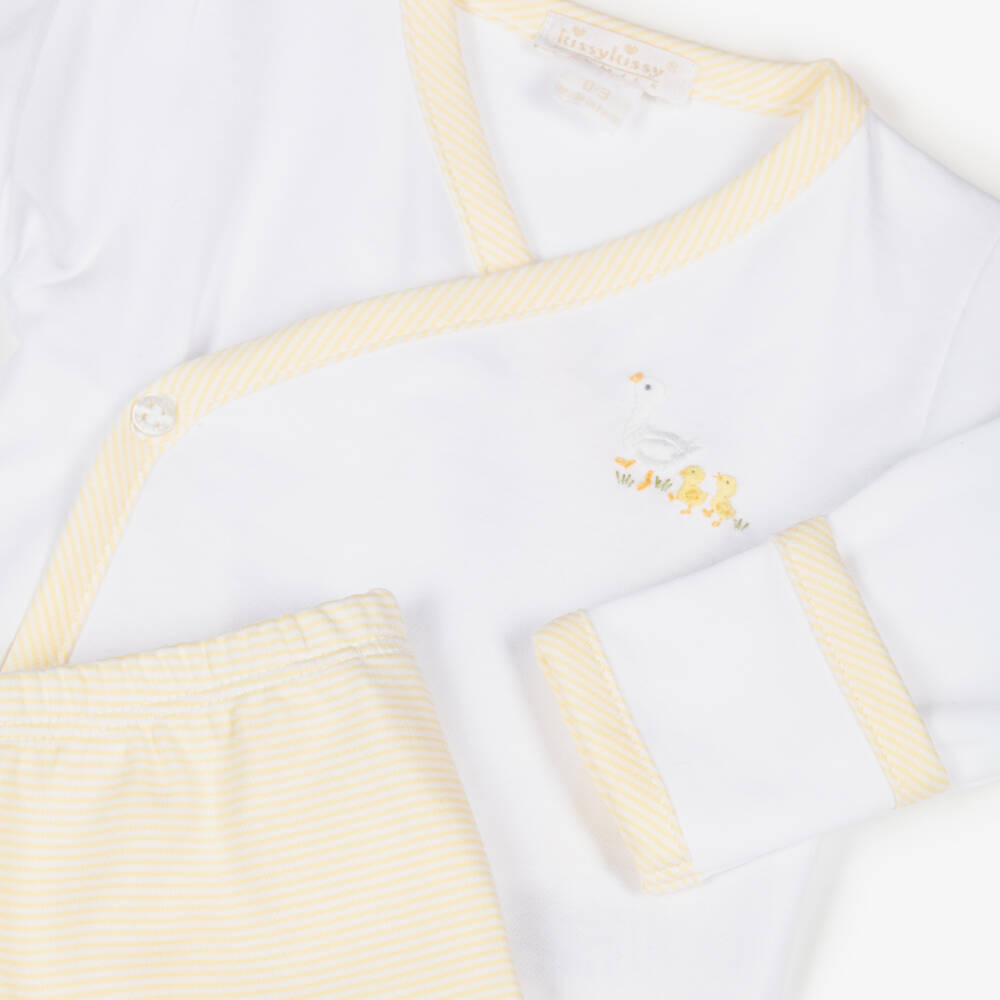 Kissy Kissy-Yellow & White Pima Cotton Baby Duckling 2 Piece Babygrow  | Childrensalon