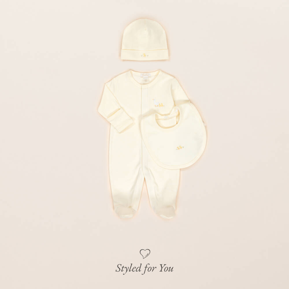 Kissy Kissy-Yellow & White Striped Pima Cotton Baby Duckling Babygrow | Childrensalon