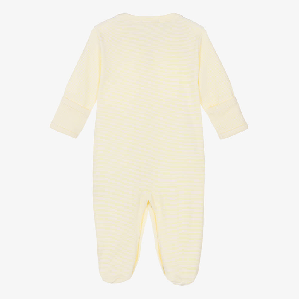 Kissy Kissy-Yellow & White Striped Pima Cotton Baby Duckling Babygrow | Childrensalon