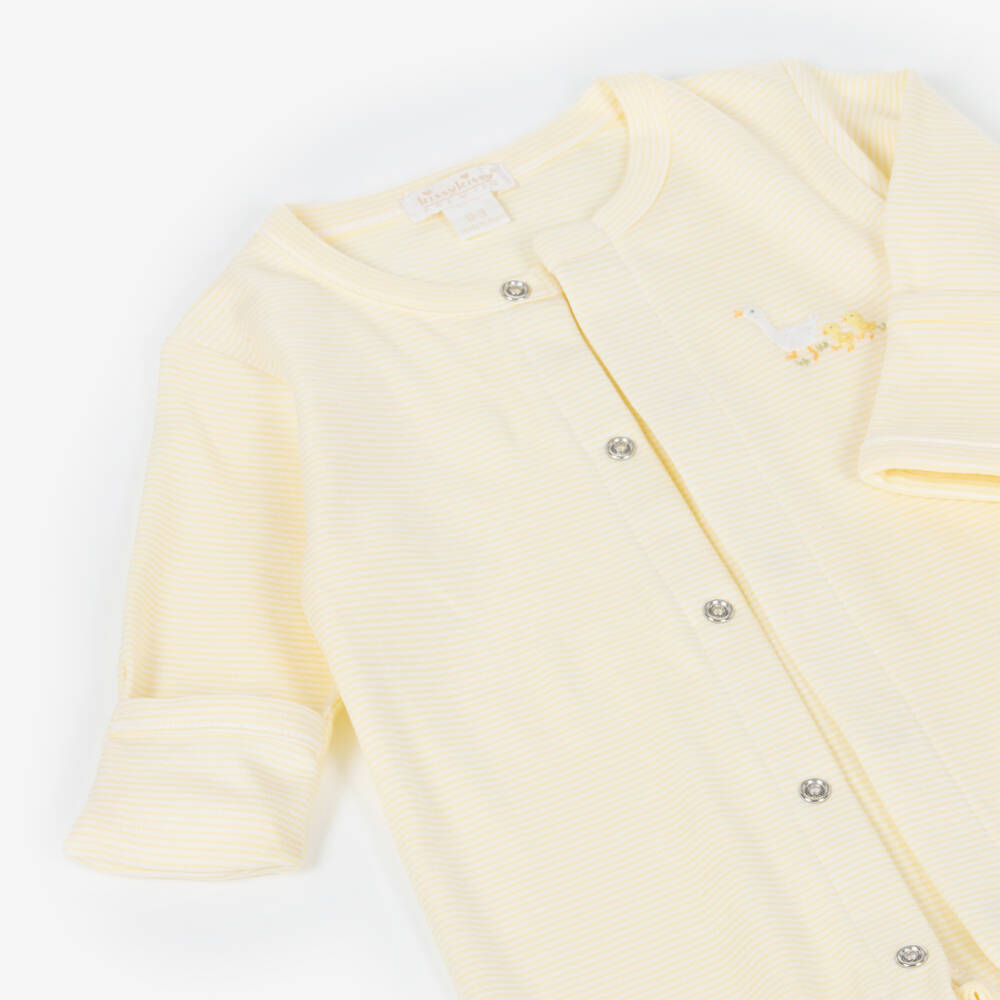 Kissy Kissy-Yellow & White Striped Pima Cotton Baby Duckling Babygrow | Childrensalon