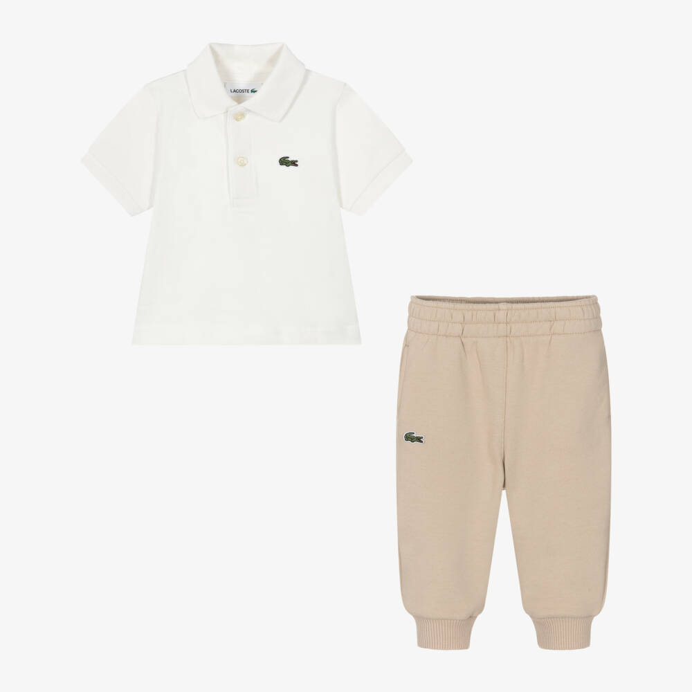 Lacoste-Baby Boys Beige Cotton Joggers Set with Polo Shirt | Childrensalon