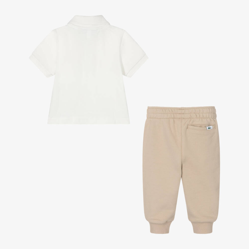 Lacoste-Baby Boys Beige Cotton Joggers Set with Polo Shirt | Childrensalon