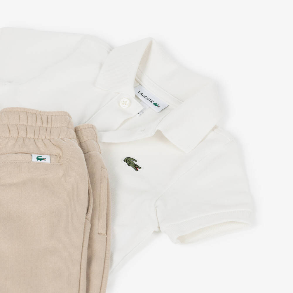 Lacoste-Baby Boys Beige Cotton Joggers Set with Polo Shirt | Childrensalon