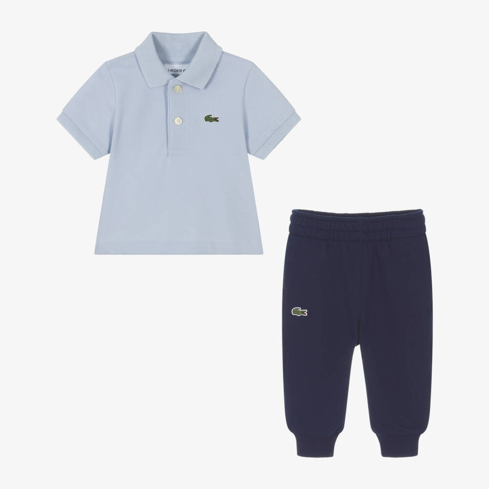 Lacoste-طقم بنطلون رياضي وقميص بولو قطن لون كحلي للأولاد الرضع | Childrensalon