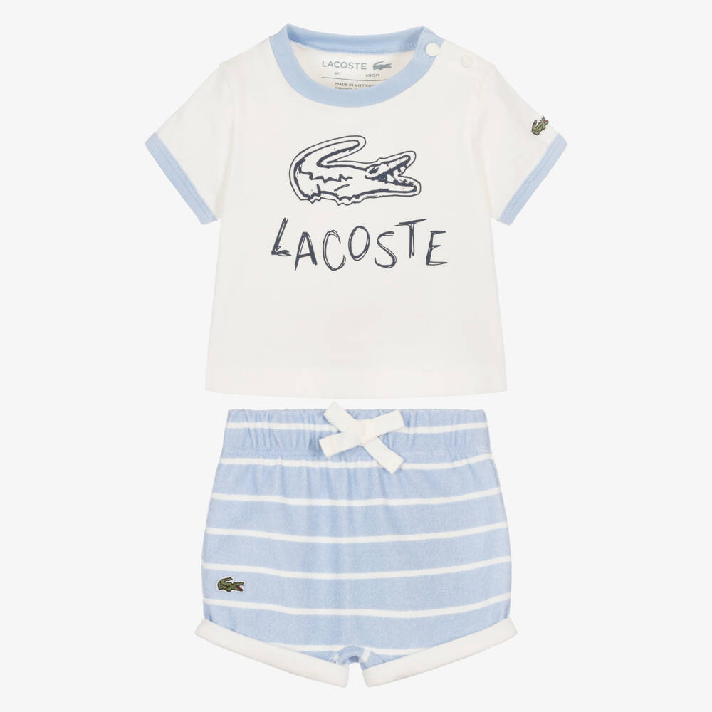 Lacoste-Baby Boys White & Blue Cotton Jersey Shorts Set | Childrensalon
