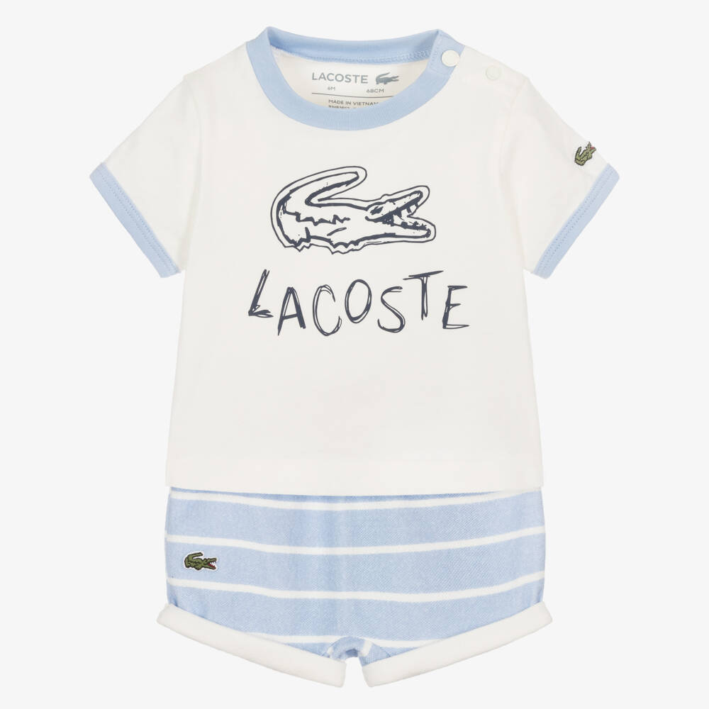 Lacoste-Baby Boys White & Blue Cotton Jersey Shorts Set | Childrensalon