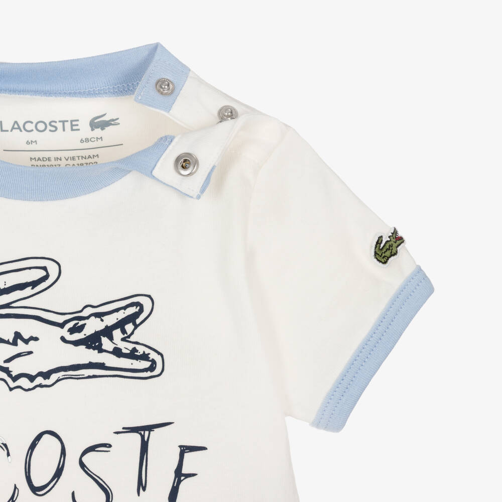 Lacoste-Baby Boys White & Blue Cotton Jersey Shorts Set | Childrensalon