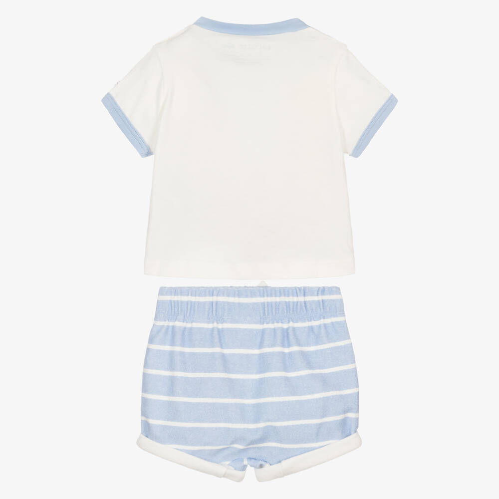 Lacoste-Baby Boys White & Blue Cotton Jersey Shorts Set | Childrensalon
