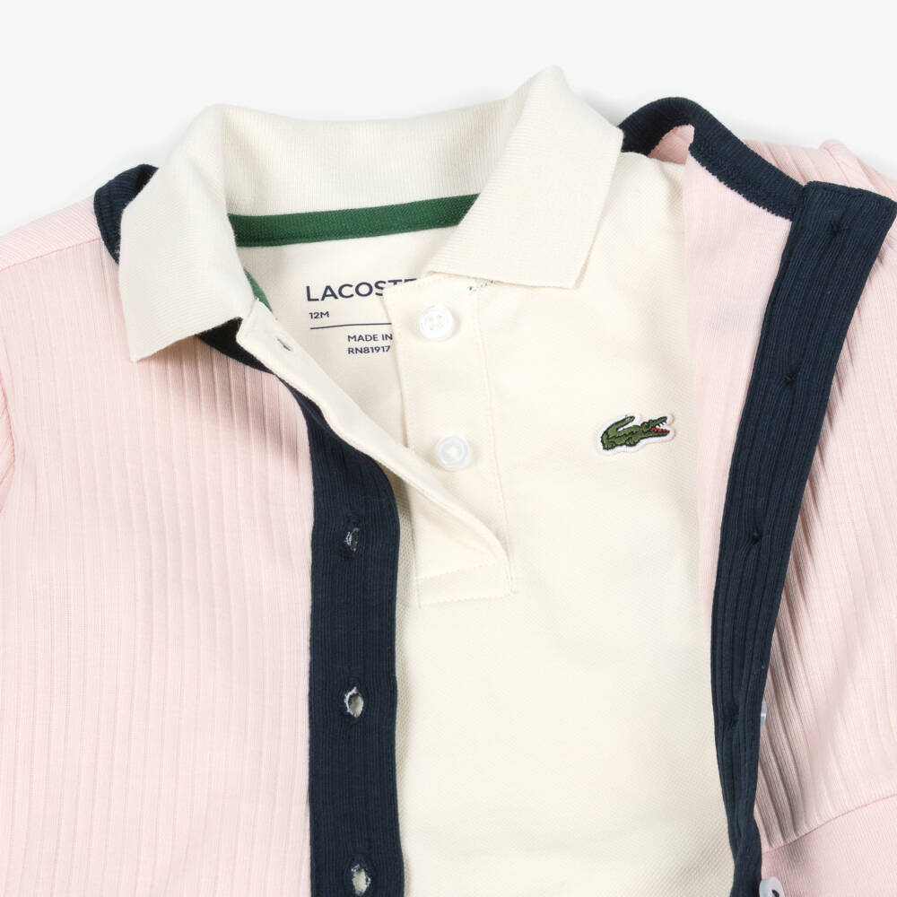 Lacoste-Комплект со скортами кремово-розовый из хлопка для малышек | Childrensalon
