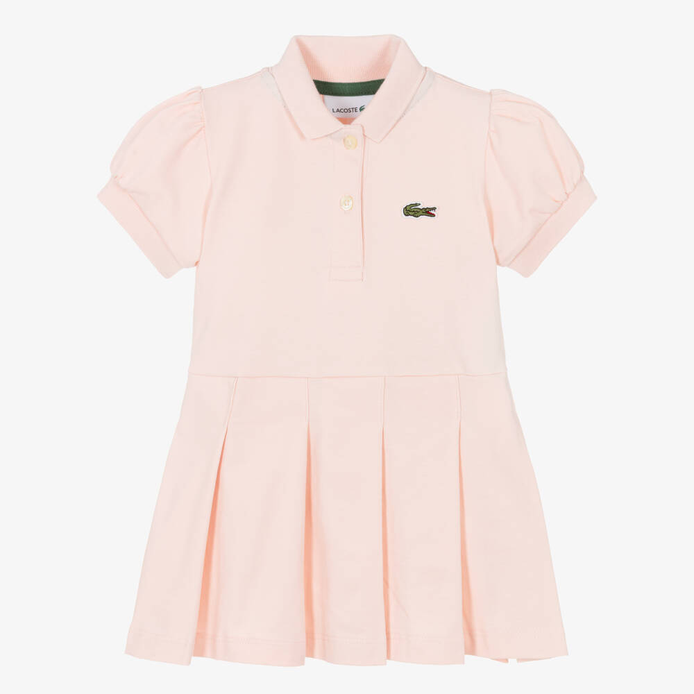 Lacoste-Baby Girls Pink Piqué Polo Dress with Pleats | Childrensalon