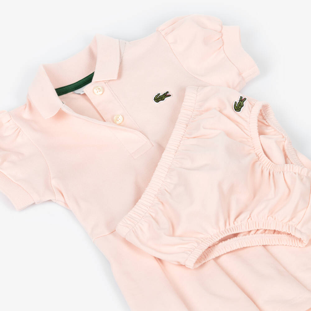 Lacoste-Baby Girls Pink Piqué Polo Dress with Pleats | Childrensalon