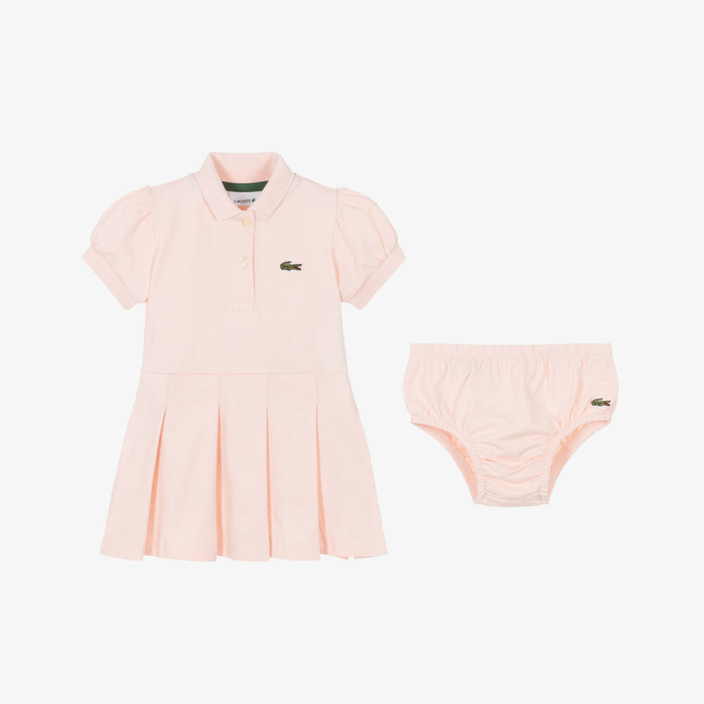 Lacoste-Baby Girls Pink Piqué Polo Dress with Pleats | Childrensalon