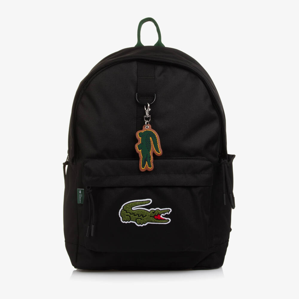 Lacoste-Black Canvas Crocodile Logo Backpack (44cm) | Childrensalon
