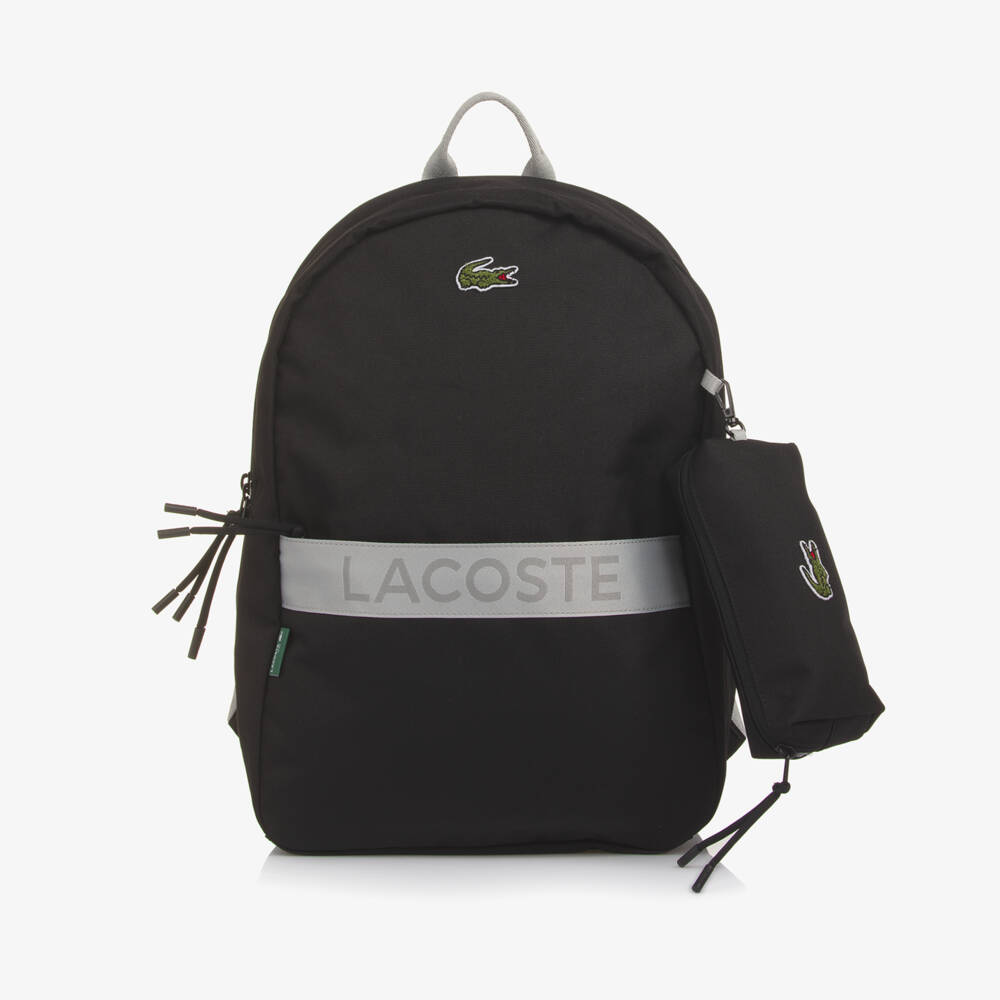 Lacoste-Black Canvas Logo Backpack & Pencil Case (42cm) | Childrensalon