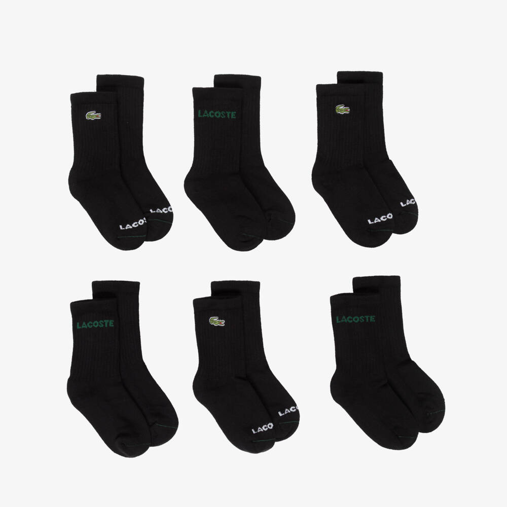 Lacoste-Black Crocodile & Logo Socks (6 Pack) | Childrensalon