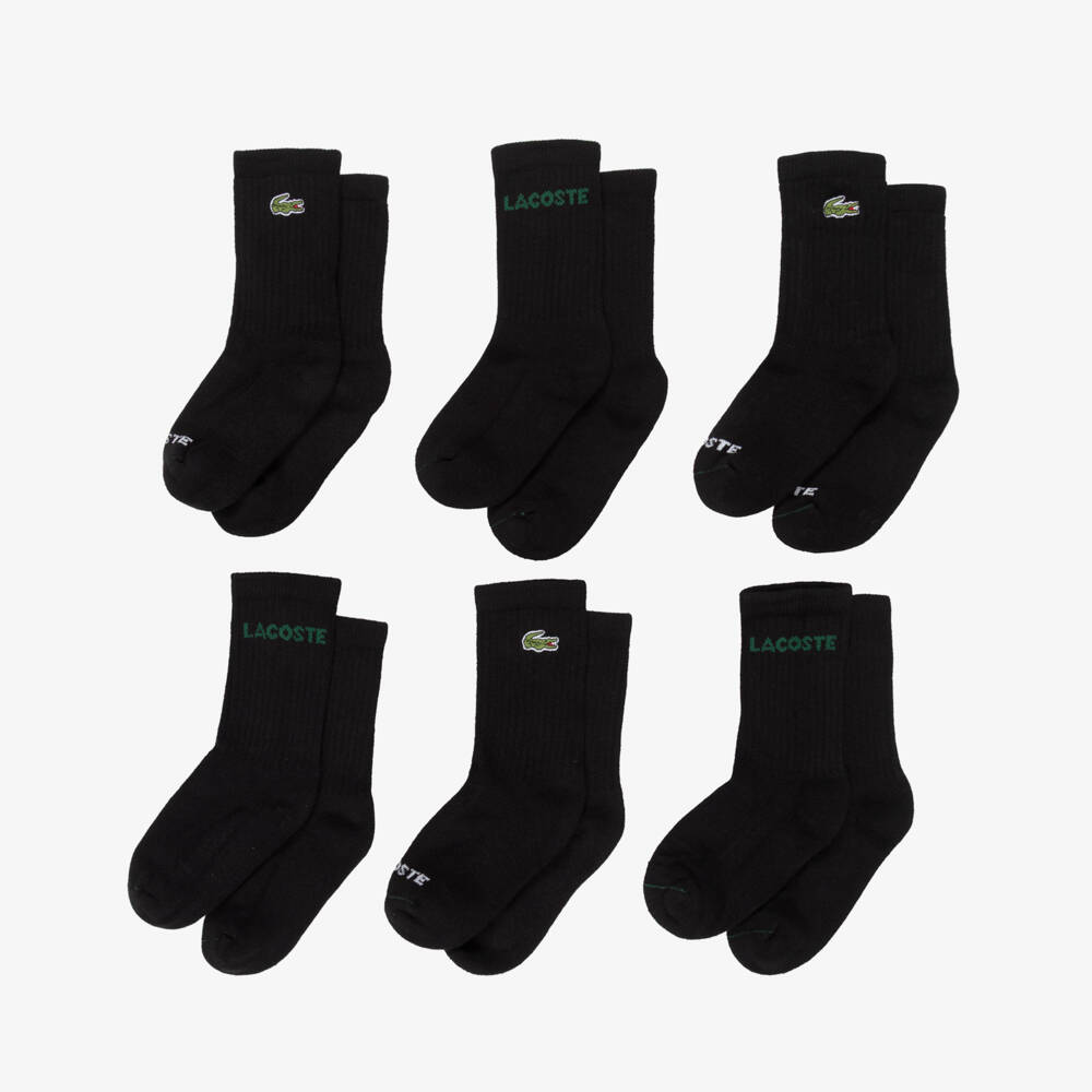 Lacoste-Black Crocodile & Logo Socks (6 Pack) | Childrensalon