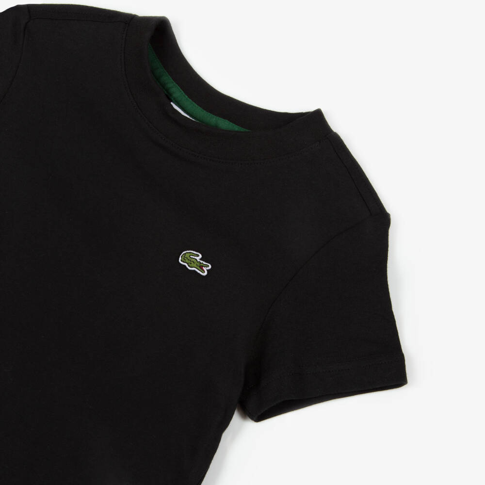 Lacoste-تيشيرت بشعار التمساح قطن عضوي لون أسود | Childrensalon