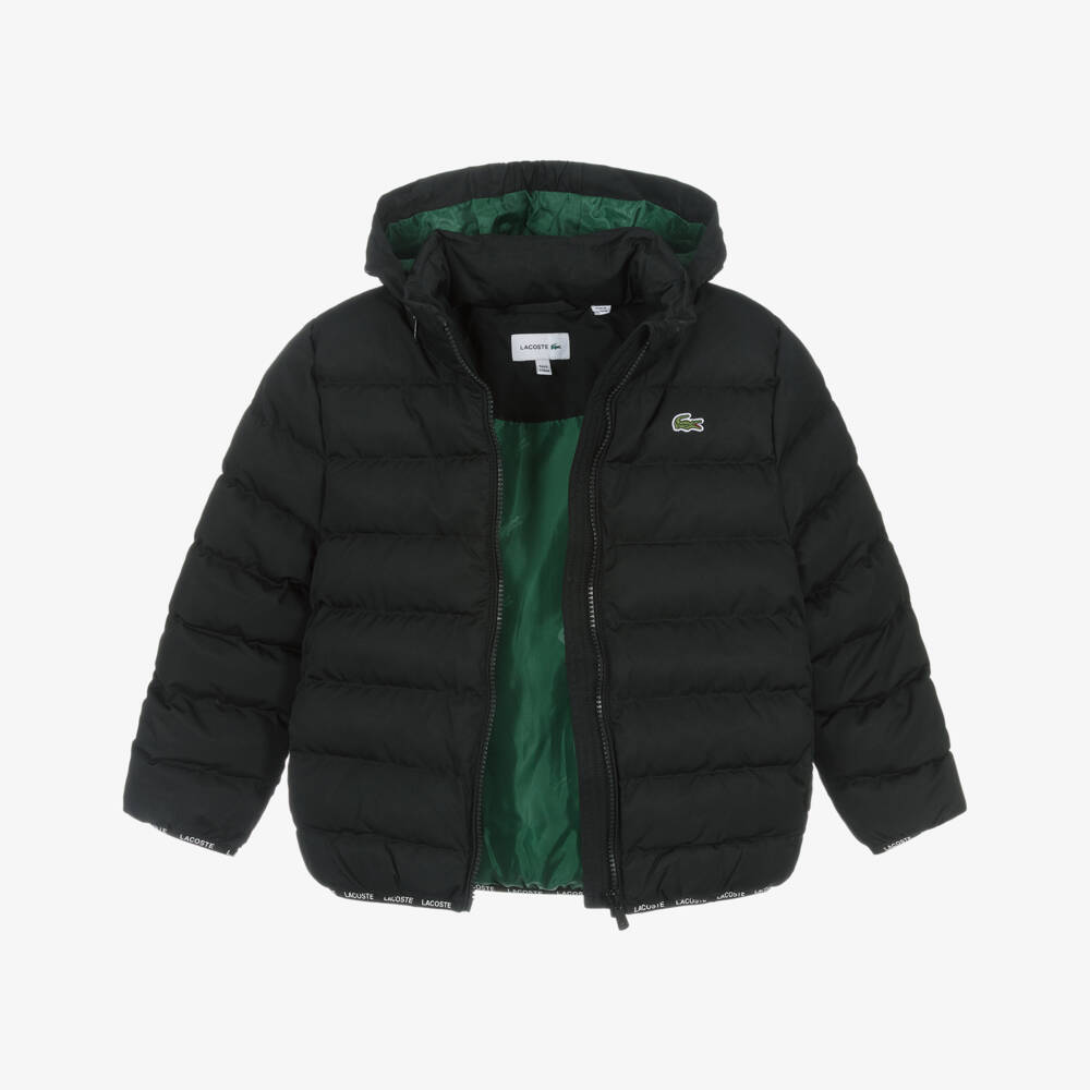 Lacoste-Black Puffer Jacket with Fold Away Hood | Childrensalon