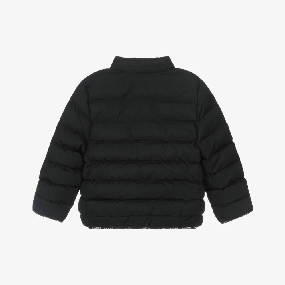 Lacoste-Black Puffer Jacket with Fold Away Hood | Childrensalon