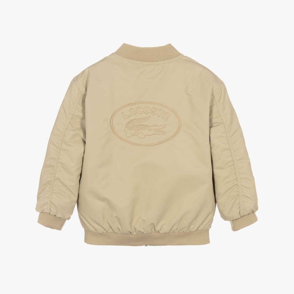 Lacoste-Boys Beige Bomber Jacket with Embroidered Logo | Childrensalon