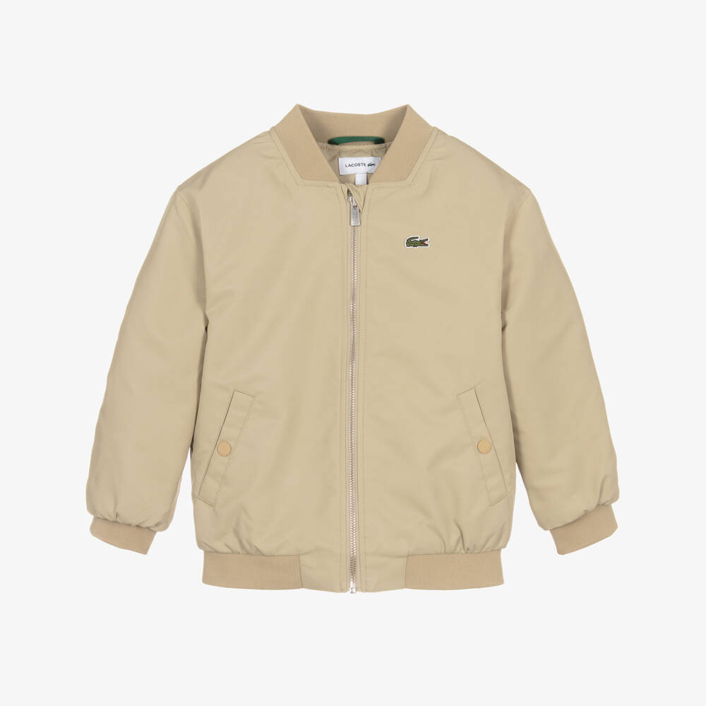 Lacoste-Boys Beige Bomber Jacket with Embroidered Logo | Childrensalon
