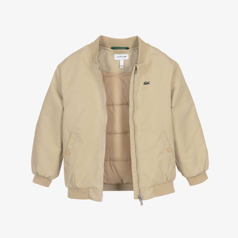 Lacoste-Boys Beige Bomber Jacket with Embroidered Logo | Childrensalon