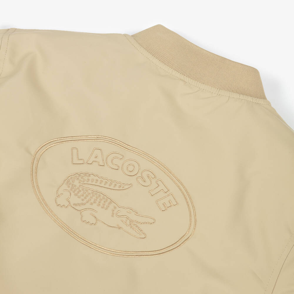 Lacoste-Boys Beige Bomber Jacket with Embroidered Logo | Childrensalon