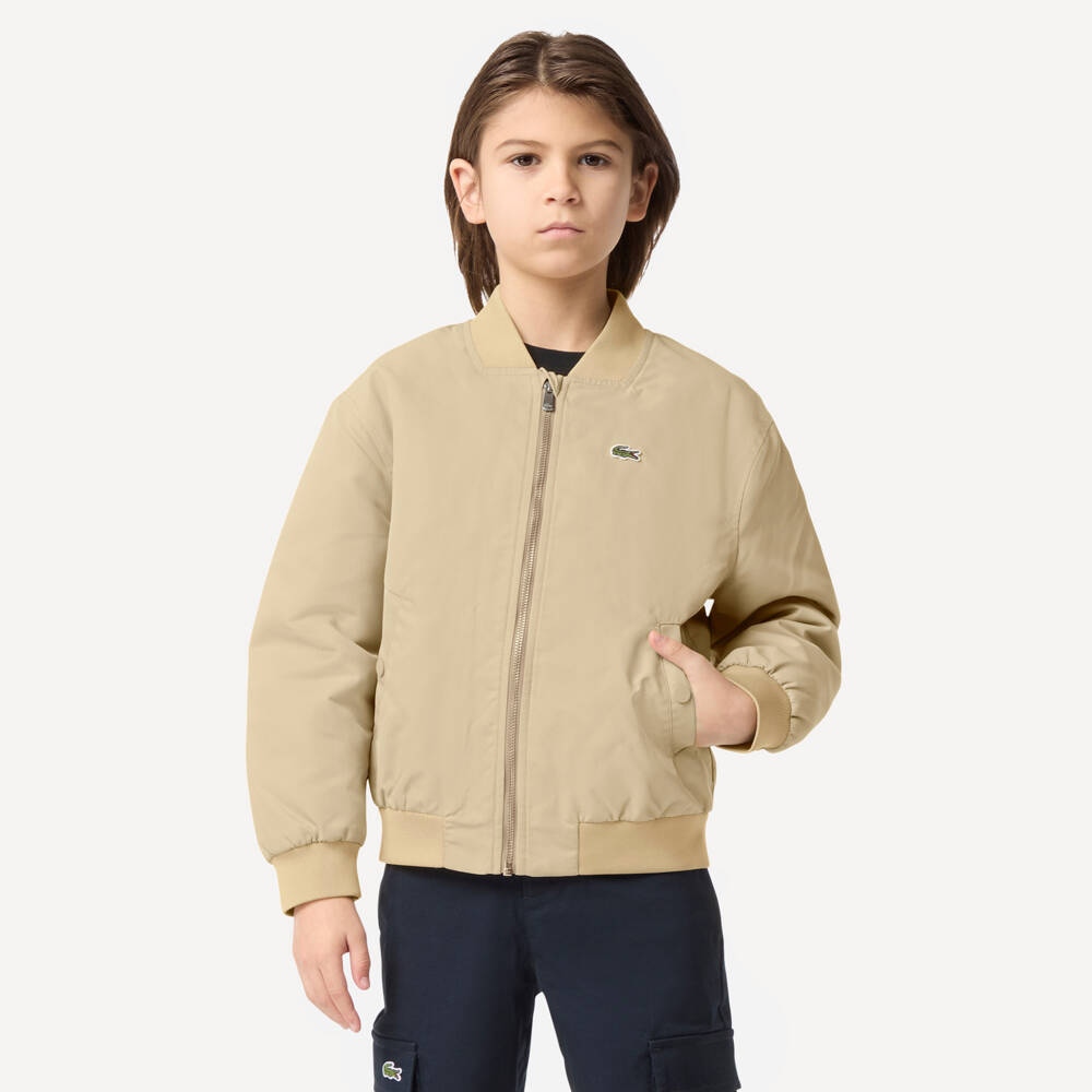 Lacoste- Куртка-бомбер бежевая с вышитым логотипом для мальчиков | Childrensalon