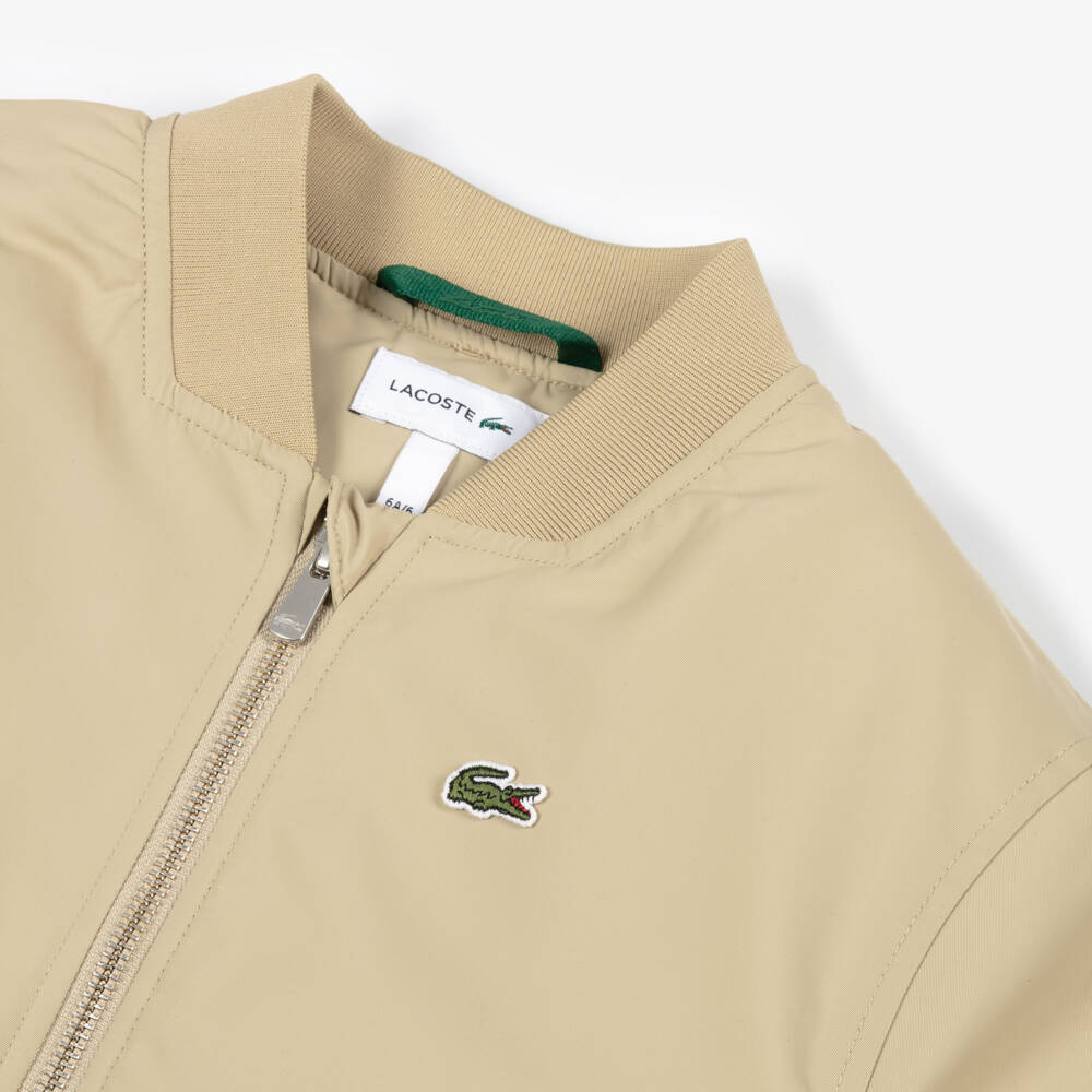 Lacoste-Boys Beige Bomber Jacket with Embroidered Logo | Childrensalon